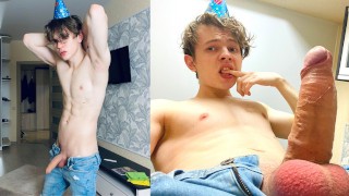 My First Cum in 24 y.o / Hot Boy with Big Dick Celebraite his Birthday / Teenager / College / Daddy